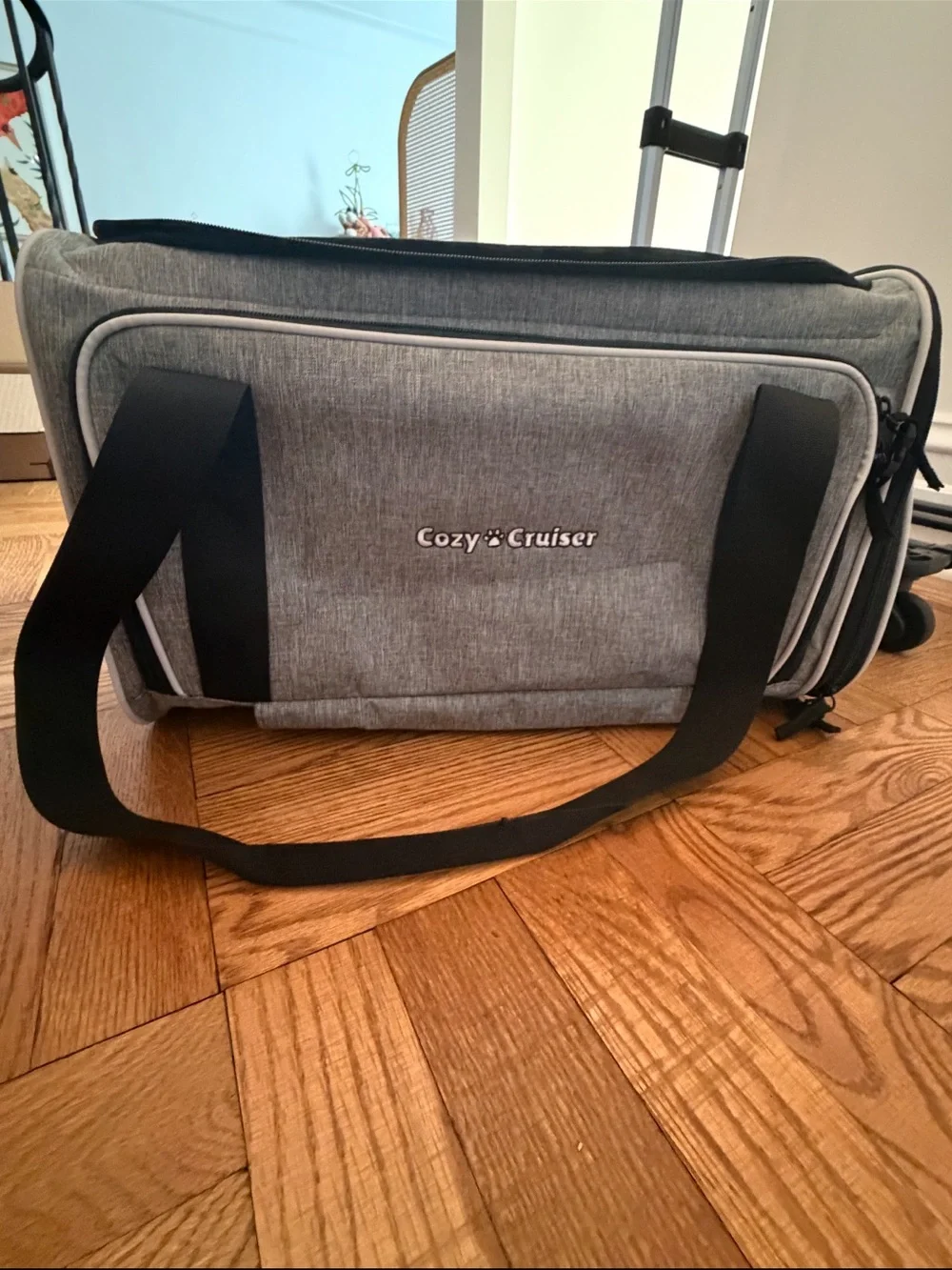 Rolling Gray Pet Carrier Tote with Telescoping Handle